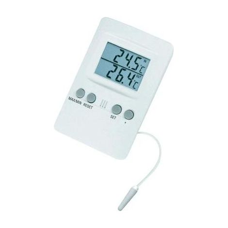 TFA DOSTMANN TERMÓMETRO DIGITAL PARA INTERIOR Y EXTERIOR 30.1024, CON SONDA DE CABLE IMPERMEABLE, CON ALARMA, COLOR BLANCO