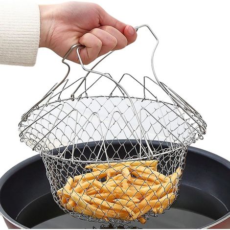 Panier À Frire, Panier de Chef en Acier Inoxydable, Panier À Friteuse Ronde avec Poignée pour Frites Pommes de Terre Friteuse Friture Alimentaire Cuisine Outil de Cuisson (1/5)