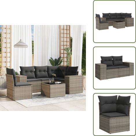 The Living Store Salon de jardin 6 pcs avec coussins gris résine tressée - Ensemble Salon De Jardin - Meuble De Jardin - Jardin Design - Mobilier Exterieur - Chaise Longue