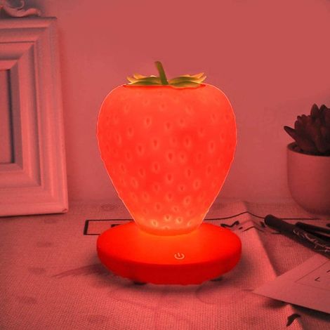 Veilleuse LED pour enfants, lampe à la fraise en silicone multicolore à intensité variable, lampe de pépinière souple à interrupteur tactile (1/5)