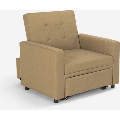 Poltrona letto singolo con braccioli design moderno salvaspazio Brooke - Beige