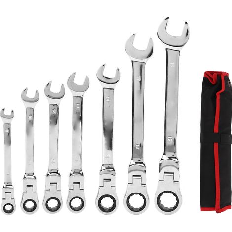 Set di 7 chiavi a cricchetto con testa girevole - Toivize - Metallo forgiato lucidato - Kit completo con custodia per meccanici auto (1/5)