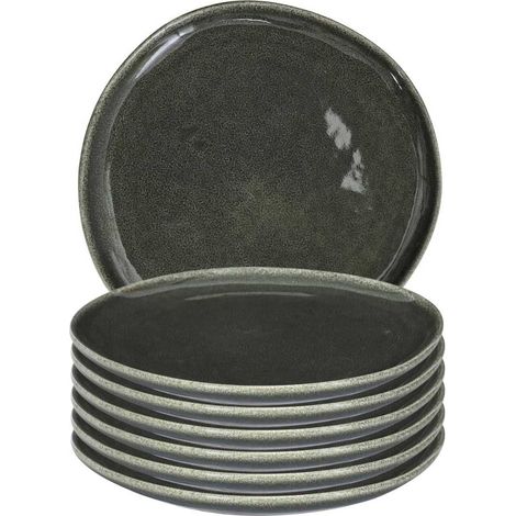 Set de 6 assiettes plates en céramique au grés du temps vert (Ø27cm) - MAKA (1/4)