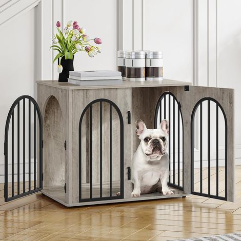 Cage pour chiens moderne 68x49x56 cm – 3 portes – Anti-mastication et anti-évasion – Bois d'ingénierie et métal