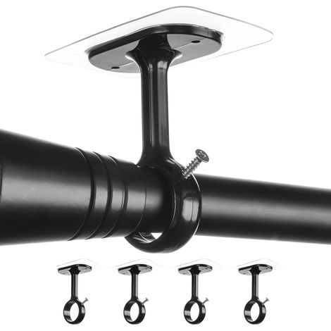 JSSEVN-Tringle à Rideaux Sans Perçage, Support pour Plafond/Mur Réglable, Compatible Tringles Ø25-32mm, Idéal pour Salle de Bain,Penderie (Lot de 4, Noir) (1/5)