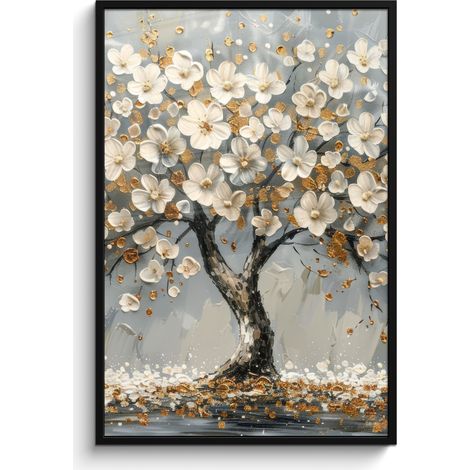 AFFICHE ENCADRÉE Arbre - Fleurs - Blanc - Nature - Art Decoration Murale Peinture 80x120 (1/5)
