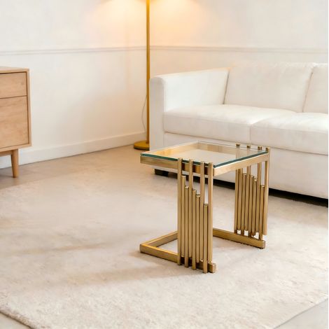 Beistelltisch quadratisch 41 cm Glas Gold Edelstahl OKMYHOME (1/5)