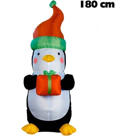 TrAdE Shop Traesio - Pinguino Gonfiabile Natalizio Con Illuminazione A Led Altezza 180 Cm Decorazioni -
