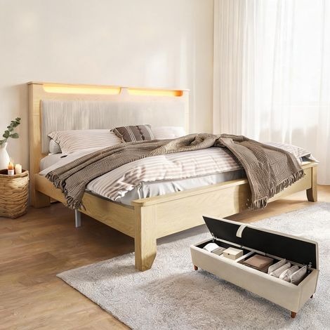 Cadre de lit beige en corduroy bois (1/5)