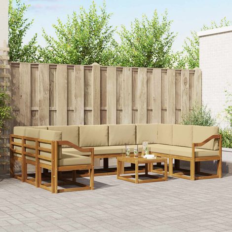 Outdoor-Sofagarnitur mit Kissen 10 pcs Natur und Beige