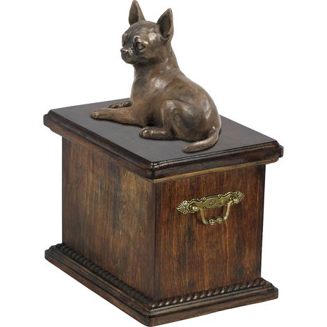 Urne funéraire pour Chihuahua à poil court, ornée d'une statuette, élégante urne de style classique signée Art-Dog (1/5)