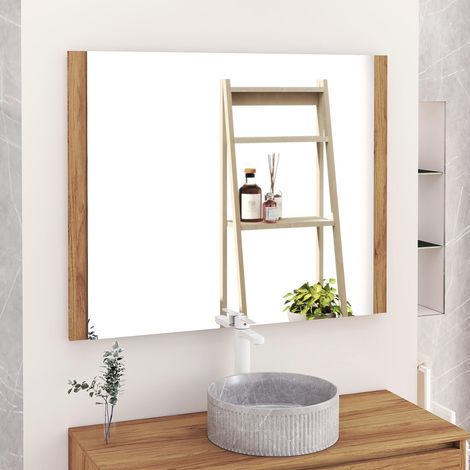 Miroir de Salle de Bain, Miroir latéral en Bois, Option avec et sans LED. Styles Qui s'adaptent à la Salle de Bain ou à n'importe Quelle pièce de la Maison. 100 x 80 cm latéral en Bois Teck (1/5)