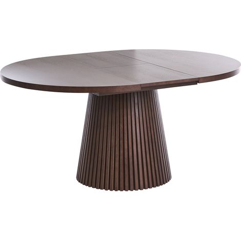 Mesa de comedor extensible con pata central industrial moderna acanalada de madera de fresno oscuro Moore (1/5)