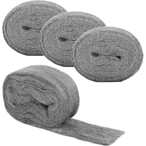 4 Rouleaux de Laine d'Acier 2 m X 7 cm, 0 Laine d'Acier Anti Rongeur Facile à Découper aux Dimensions et Formes Souhaitées, Convient pour Trous, Fissures Dans Murs, le Nettoyage et le Polissage (1/5)