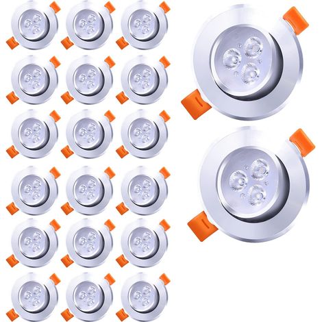 Lot de 20 Spot LED Encastrable 3W Blanc Froid 6000K 245LM Spots de Plafonnier Encastré Equivalent 40W incandescence pour Salon, Salle de Bain, Cuisine (1/5)