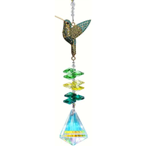 Colibrì in 2 pezzi con strass e acchiappasole in cristallo, ornamento da appendere per finestra in vetro, acchiappasole in cristallo per esterni, decorazione per giardino interno (1/5)
