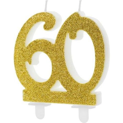 Candela di compleanno '60', sessanta, oro, 7,5 cm