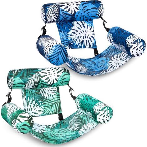 Zwei aufblasbare Poolstühle mit Netz, Größe für Erwachsene, geeignet zum Schwimmen am Strand. (1/5)