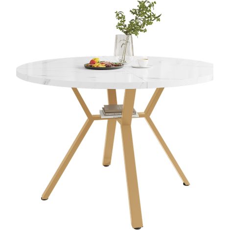 Table ronde marbre 100 cm, table basse X noire, pieds métal doré (1/5)