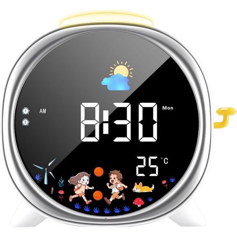 Réveil éducatif jour/nuit pour enfants-Réveil avec veilleuse-Double alarme -Fonction snooze-Rechargeable - Alarme d'apprentissage (1/5)