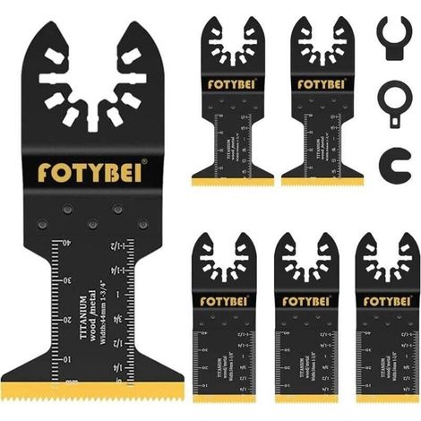 Tool Lames de scie oscillantes en titane, ensemble d'accessoires de lames multi-outils 5 pièces pour plastique, bois, métal, compatibles avec Fein Dewalt Makita Parkside Black&Decker et plus (1/5)