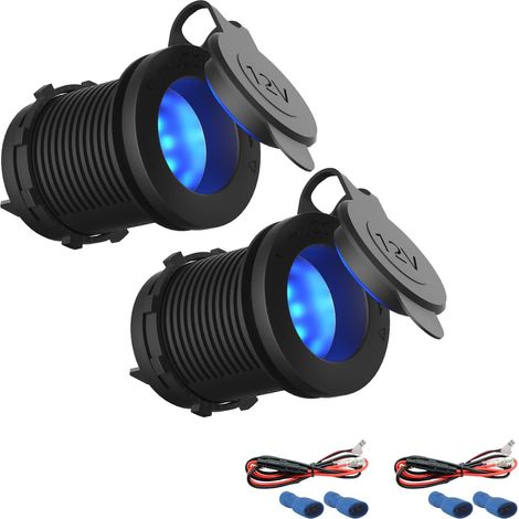Prise Allume Cigare Voiture 12V 24V LED Bleu Étanche 2PCS (1/5)