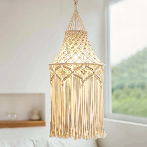 Pantalla de lámpara de encaje de macramé, hermosa apariencia decorativa, ligera, tejida a mano, tapiz para colgar en la pared, pantalla para lámpara para el hogar