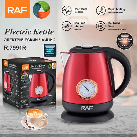 Bouilloire électrique (rouge) 1 L, conforme aux normes européennes, avec revêtement intérieur en acier inoxydable, chauffe rapide et arrêt automatique. (1/4)