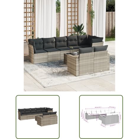 vidaXL Salon de jardin 9 pcs avec coussins gris clair résine tressée (1/3)