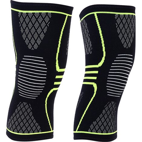 Tuteur genou nylon pour course escalade, manchon respirant tressé noir vert taille M. (1/5)