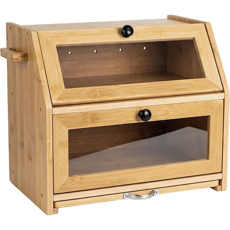 TOQUE 33L Bamboo Bread Bin with Cutting Board Bread Storage Box Natural (1/5)