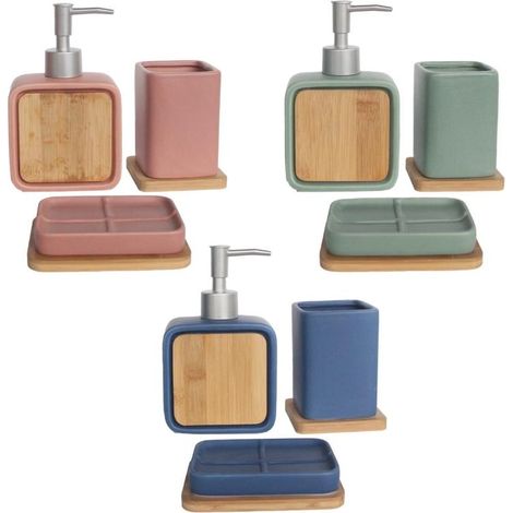Set Accessori Bagno in Ceramica e Bamboo Square Color 3 Colori (1/2)