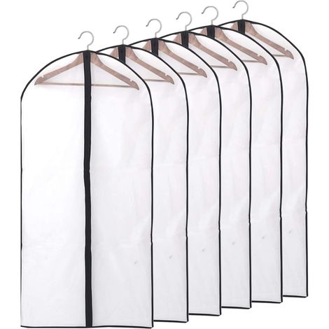 Fundas protectoras para ropa, a prueba de polvo, agua, ácaros y humedad, semitransparentes, con cremallera para camisas, trajes y abrigos, paquete de 6, 60 x 140 cm (negras) - RAPANDA (1/5)