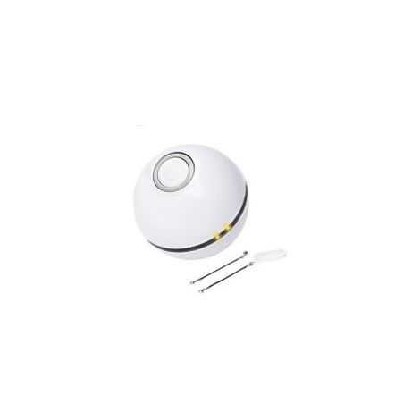 Balle électrique pour chat, en plastique, rechargeable par USB, 6 x 6 cm, adaptée aux chats, avec LED, avec 2 accessoires, cloche et plume, faible bruit, blanche (1/4)