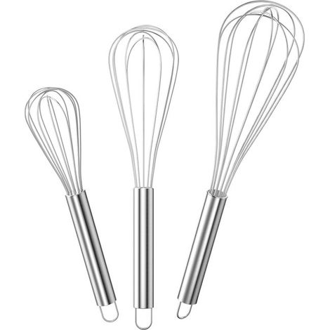 Ensemble de 3 fouets en acier inoxydable, 20,5 x 5 cm, 25 x 6 cm, 29,5 x 7 cm. Fouet de cuisine, batteur électrique, fouet à crème pour mélanger et remuer le thé. (1/5)