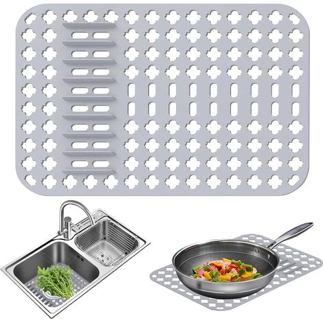 Alfombrilla de silicona para escurrir, alfombrilla plegable para fregadero de cocina, 40 x 29 x 0,7 cm
