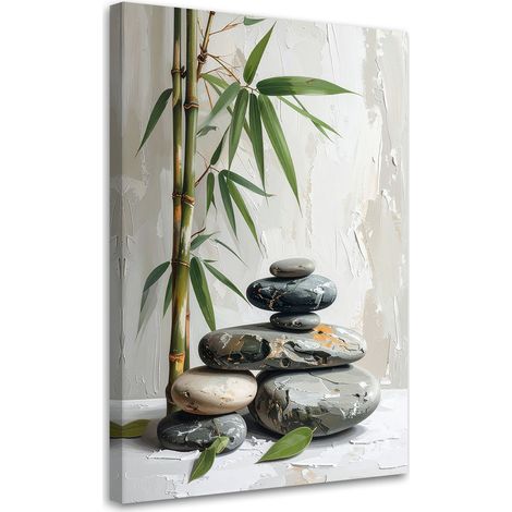 Stampe su Tela, Pietre zen spa foglie di bambù beige, 60x90 (1/5)