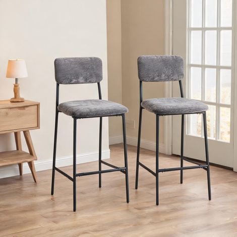 Tabouret de bar gris en chenille 100 polyester 48 x 45,5 x 101 cm (1/5)
