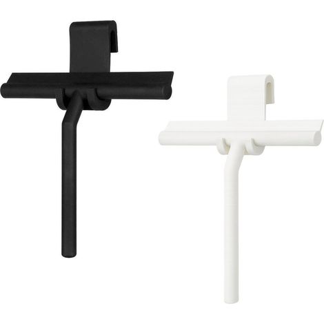 Grattoir de douche de luxe ING en deux parties, avec crochet, en silicone et acier inoxydable, idéal pour les fenêtres, les miroirs et les salles de bain, blanc et noir. (1/5)
