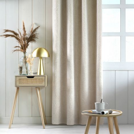 Rideau grizzly écru 140 x 260 cm – Imitation mouton 100% polyester – Œillets métalliques – Lavable en machine à 30°C – Lovely Casa (1/3)