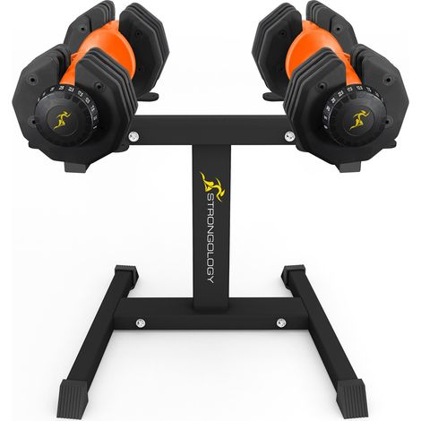 Homeology Strongology Urban25 Orange Adjustable Dumbbell Pair with Free Durable Steel Adjustable Urban25 Dumbbell Floor Stand