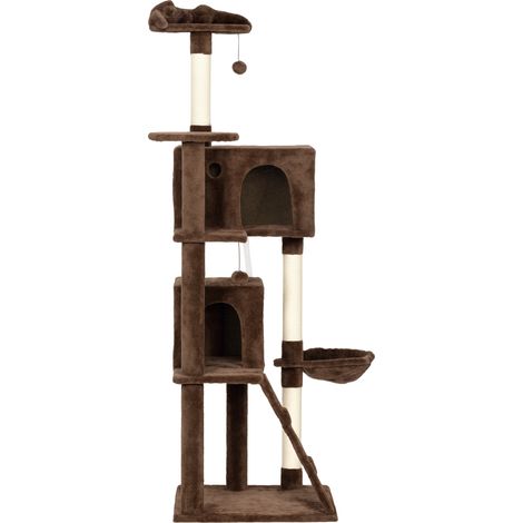 Arbre à chat à griffer 180 cm avec plateformes, lit, 2 niches, hamac, échelle, poteaux en sisal marron (1/5)