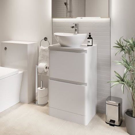 Bathroom Cloakroom Vanity Unit Wash Storage Cabinet Countertop Basin White 500mm