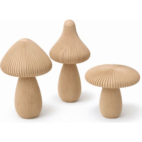 Funghi decorativi beige, set da 3, ideali per decorare mensole o cassettiere. (1/3)