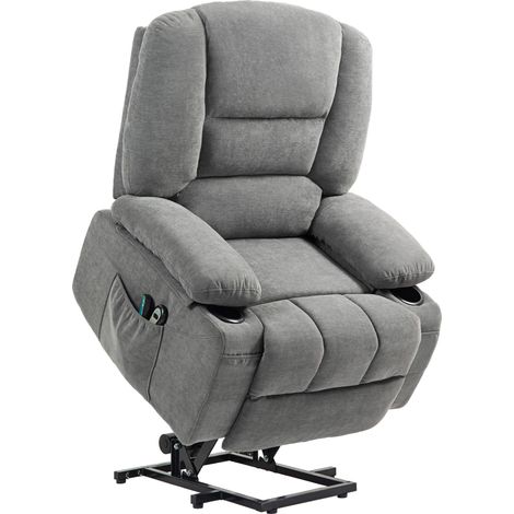 Sillón relax eléctrico elevable con reclinación, masaje y calefacción, gris oscuro (1/4)