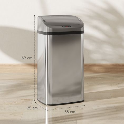 Poubelle à capteur 48L pour cuisine et bureau, fermeture automatique, inox, argenté (1/5)