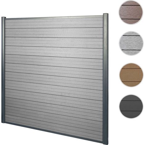 Brise-vue en WPC Sarthe, clôture brise-vent, poteaux aluminium élément de base, teck 1,90m (1/5)