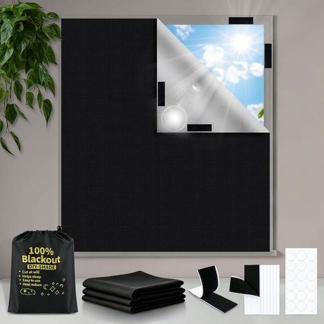 Store Occultant sans Percage. 100x145cm Fenetre. 100% Opaque Stores Enrouleur pour Fenêtre de Toit Porte Coupe Libre. Tissu Isolation 8 Paires Adhésifs 100l X 145l Cm - (1/5)