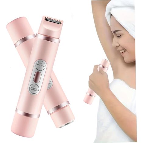Coupe-cheveux électrique rechargeable 2-en-1 pour femmes, indolore et sûr, pour le corps, le bikini et les zones sensibles, rose (1/4)