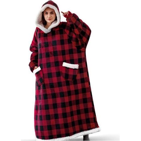 1 pièce Huggle Hoodie couverture à manches, polaire épaisse 150 cm, robe-sweat à capuche chauffante, idéal pour intérieur, télévision, détente (1/4)